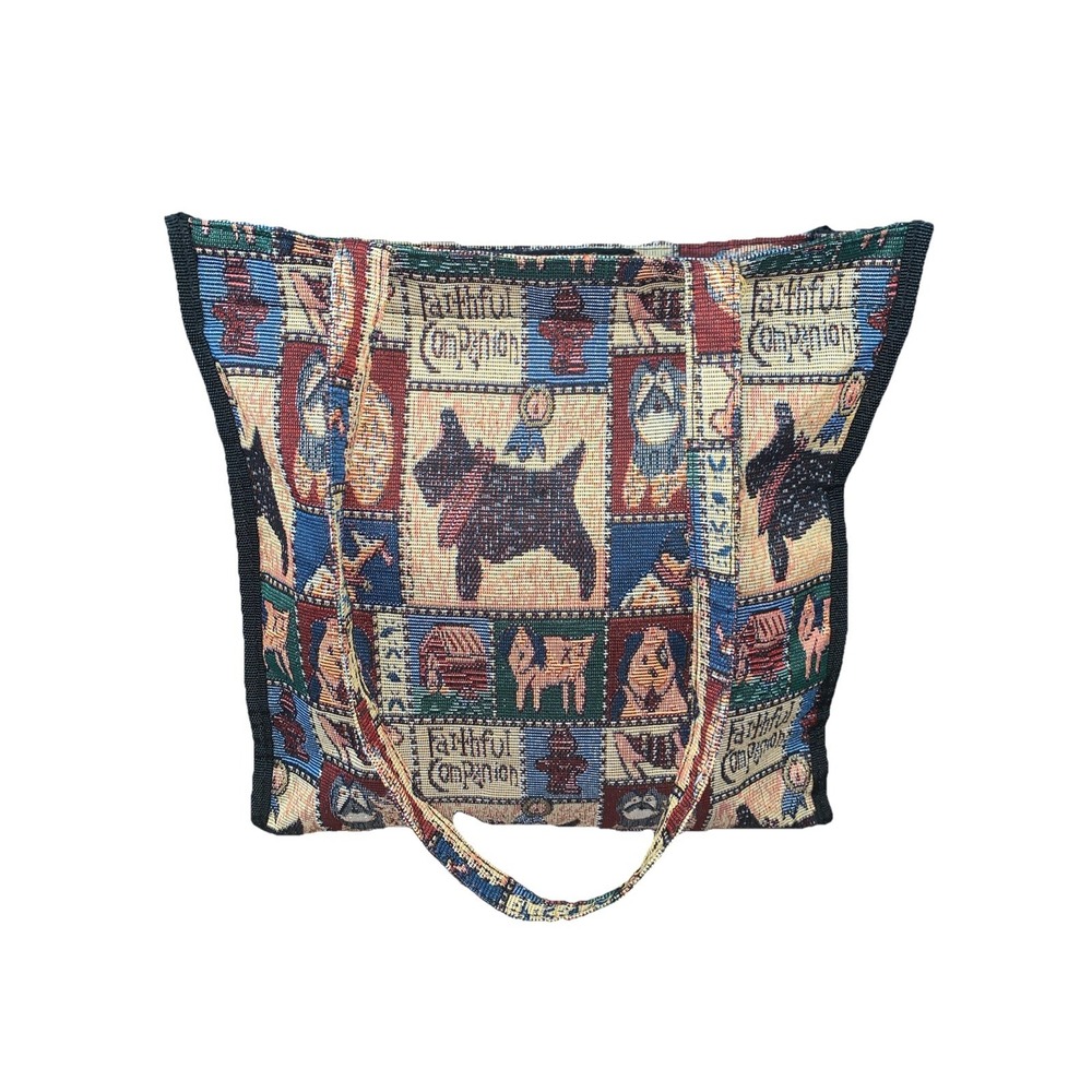 VTG Tapestry Purse Tote Bag "Faithful Companion" Scotty Dog Print Puppies Canine